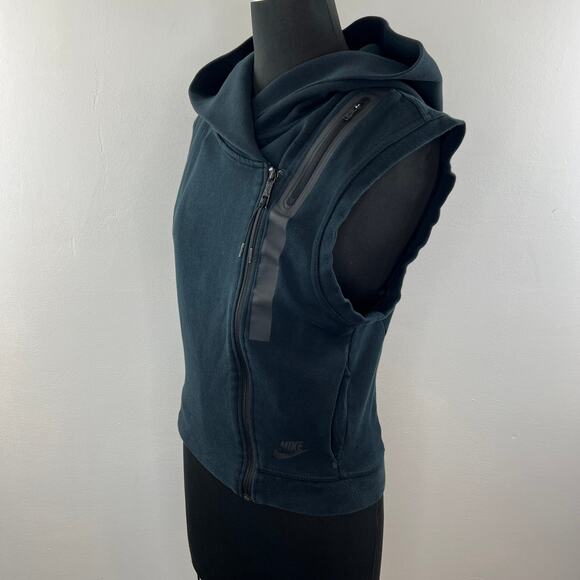 NIKE Womens Black Tech Fleece Side Zip Sleeveless Hooded Vest w/ Pockets Size XS - Picture 2 of 9